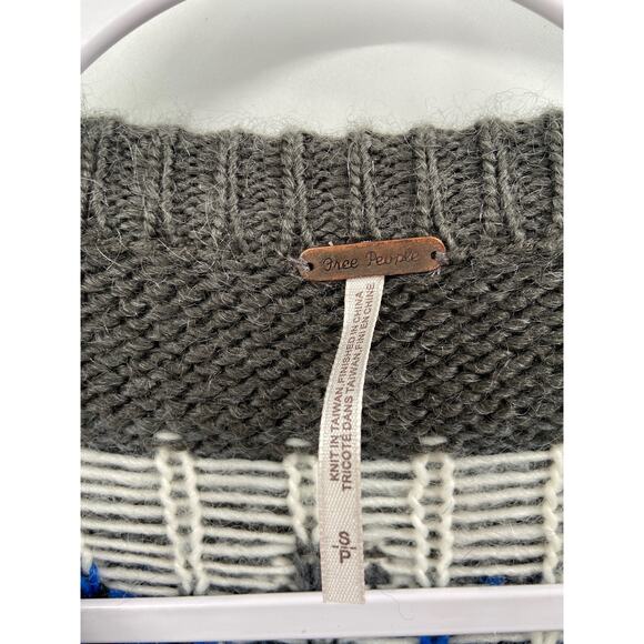 Free People Frosted Fair Isle Mohair Wool Gray Knit Cardigan Sweater Jacket Sz S - Picture 6 of 9